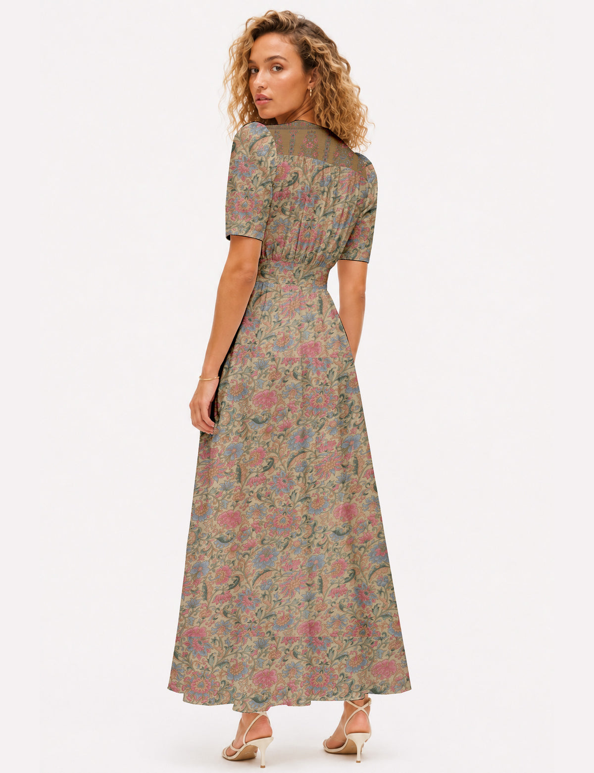 Maxi romantic dress - Beige Floral