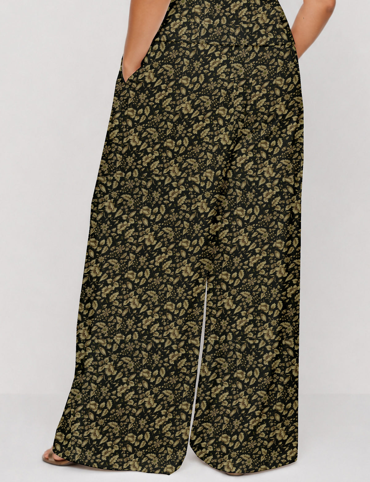 Wide leg pleated trouser - Beige Floral