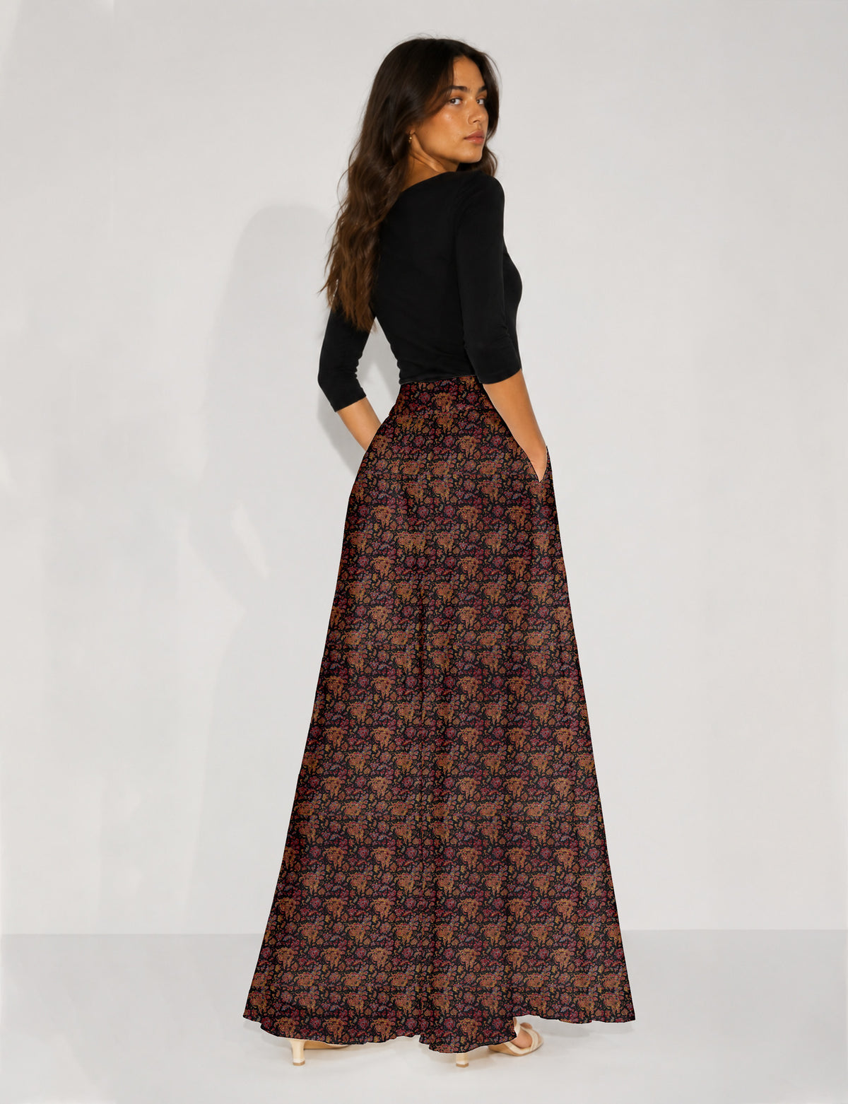 Wide Leg Palazzo Trousers - Black Floral