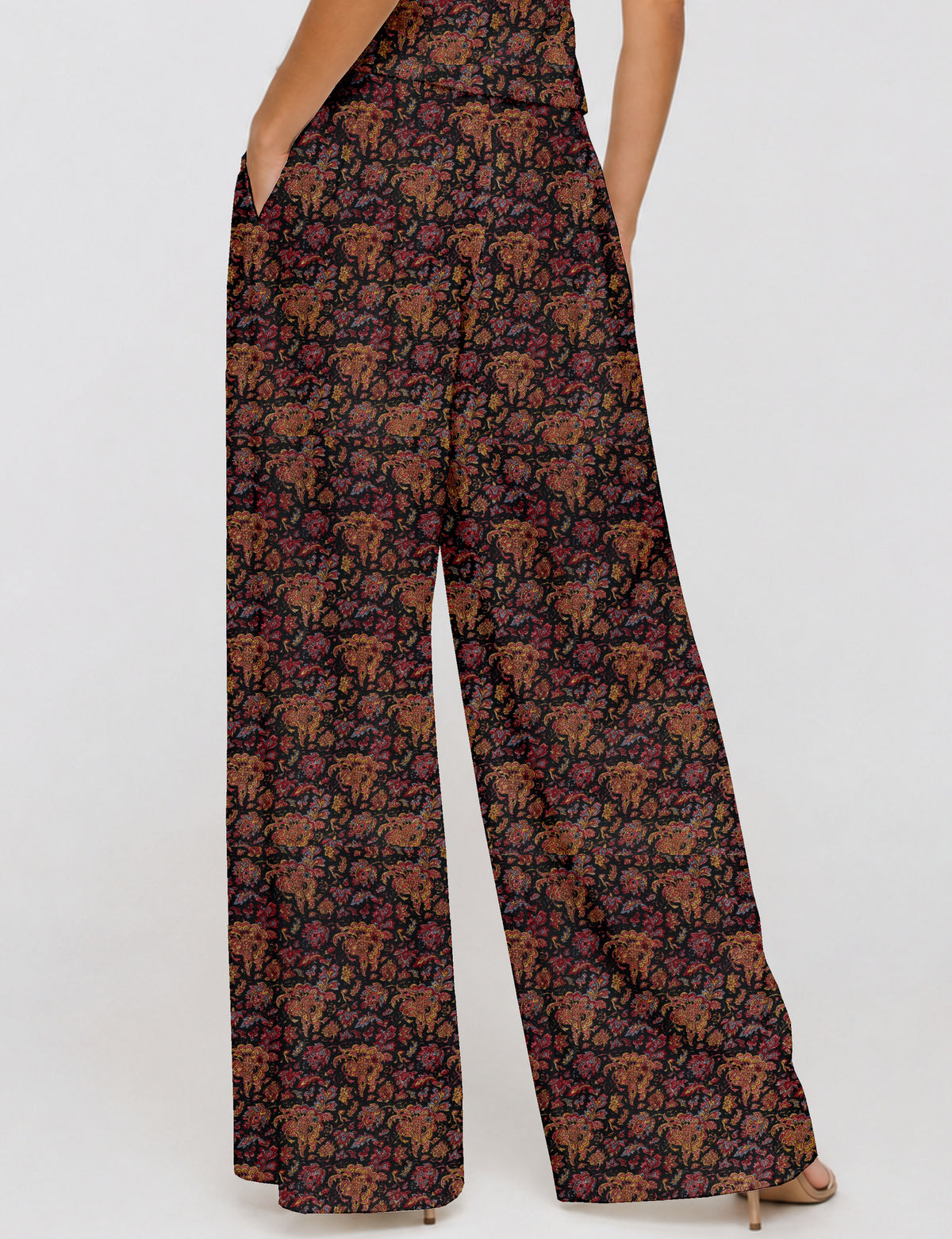 Wide leg pleated trouser - Black Floral