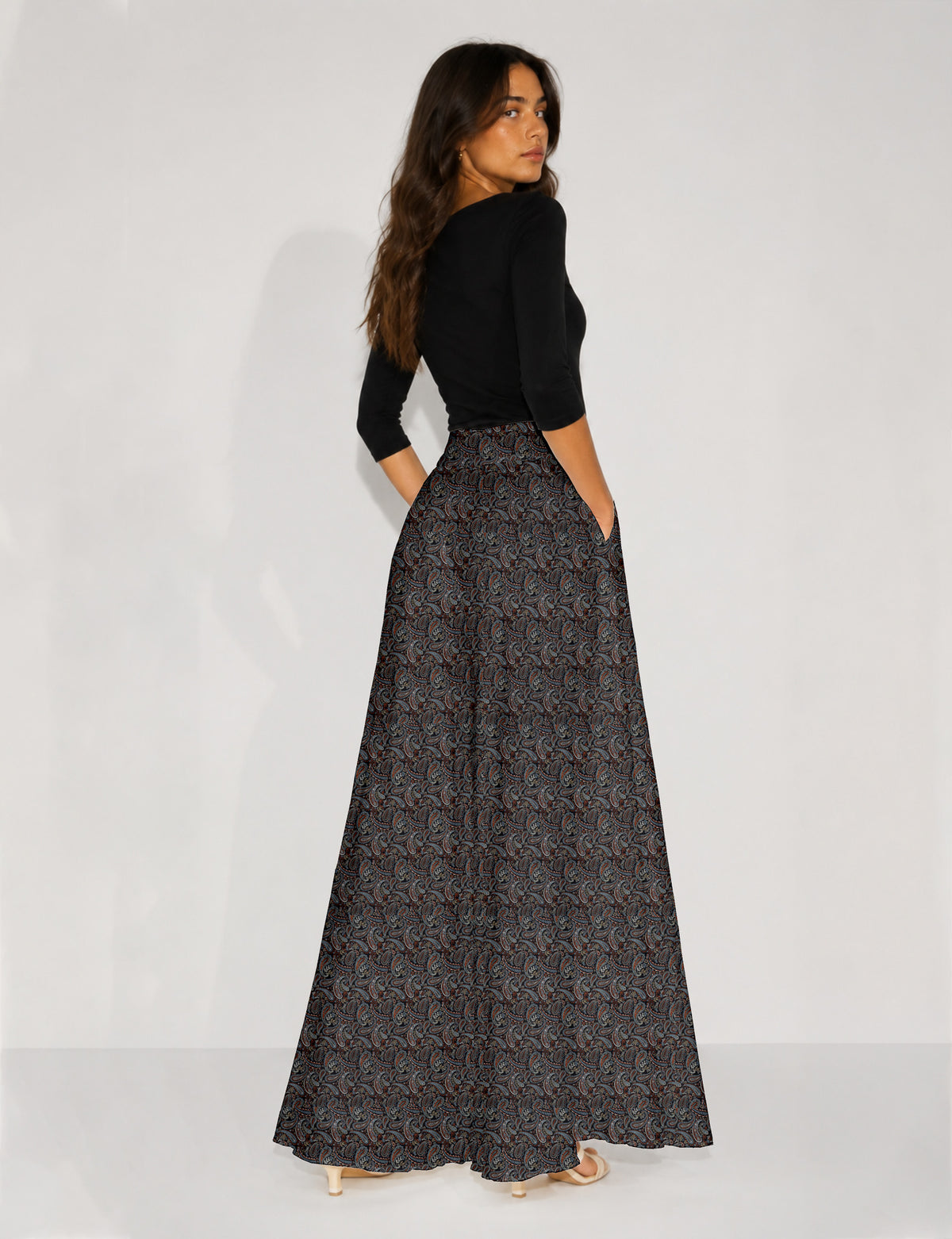 Wide Leg Palazzo Trousers - Black Paisley
