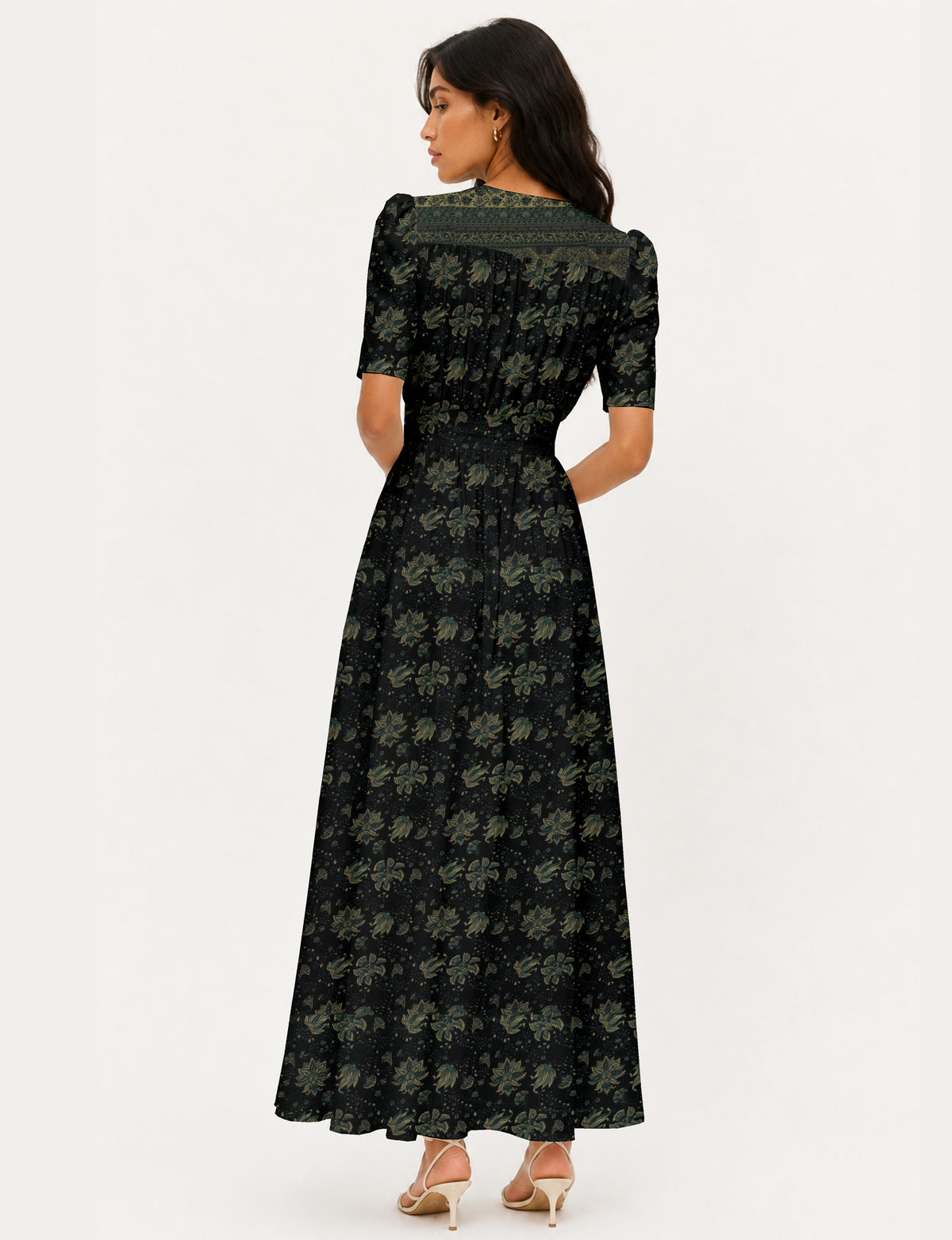 Maxi romantic dress - Black Tropical