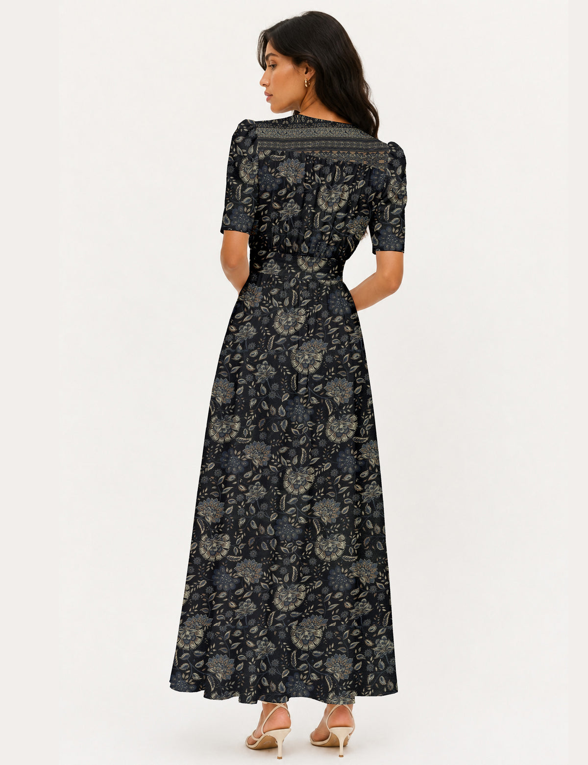 Maxi romantic dress - Black Tropical