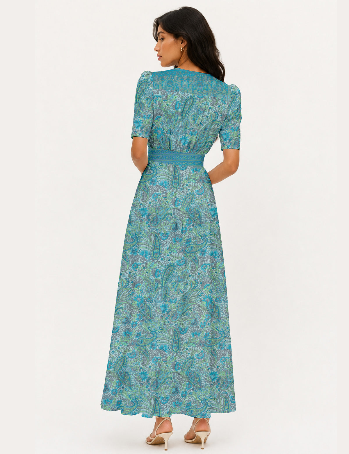 Maxi romantic dress - Blue Paisley