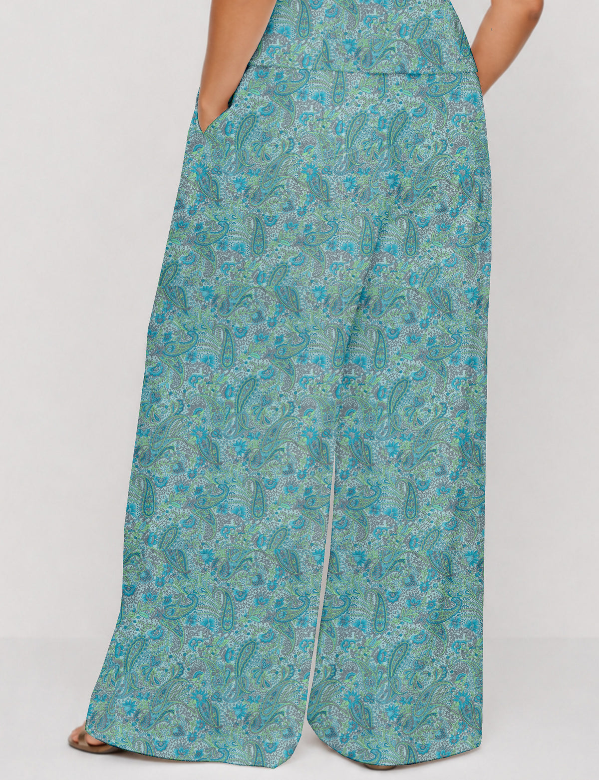 Wide leg pleated trouser - Blue Paisley