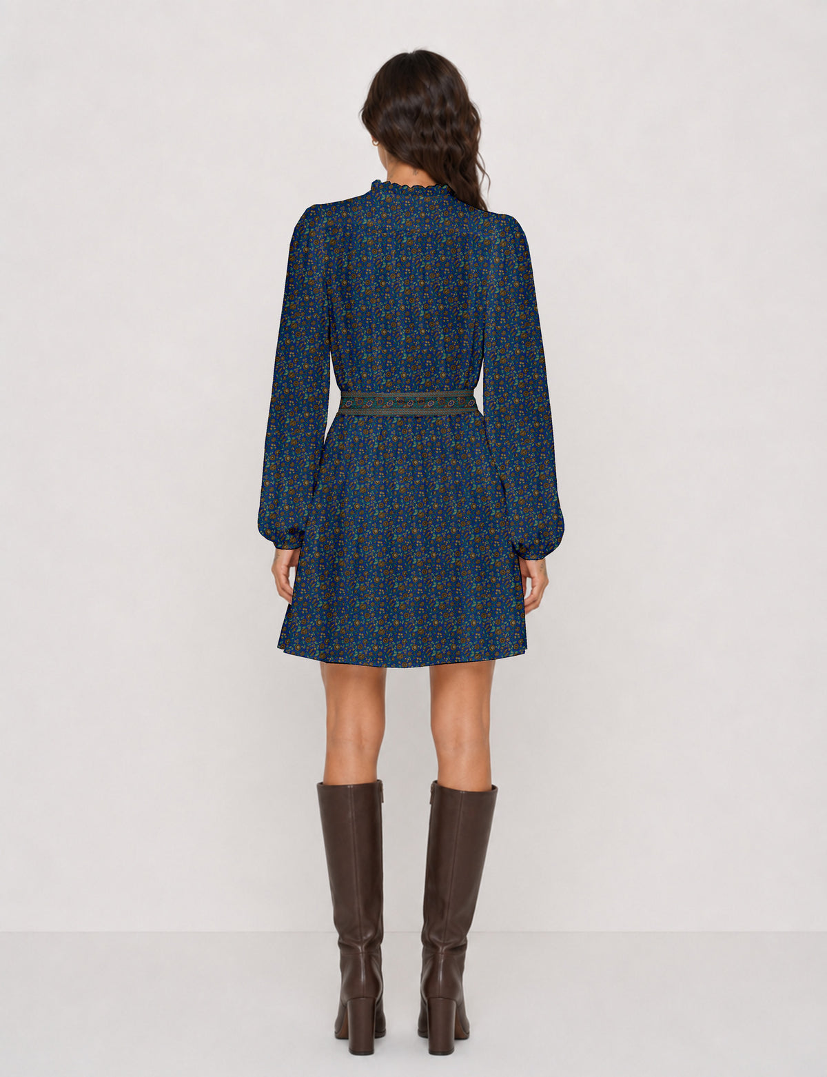 Swing dress with belt - Yellow Floral - Blue Tropical