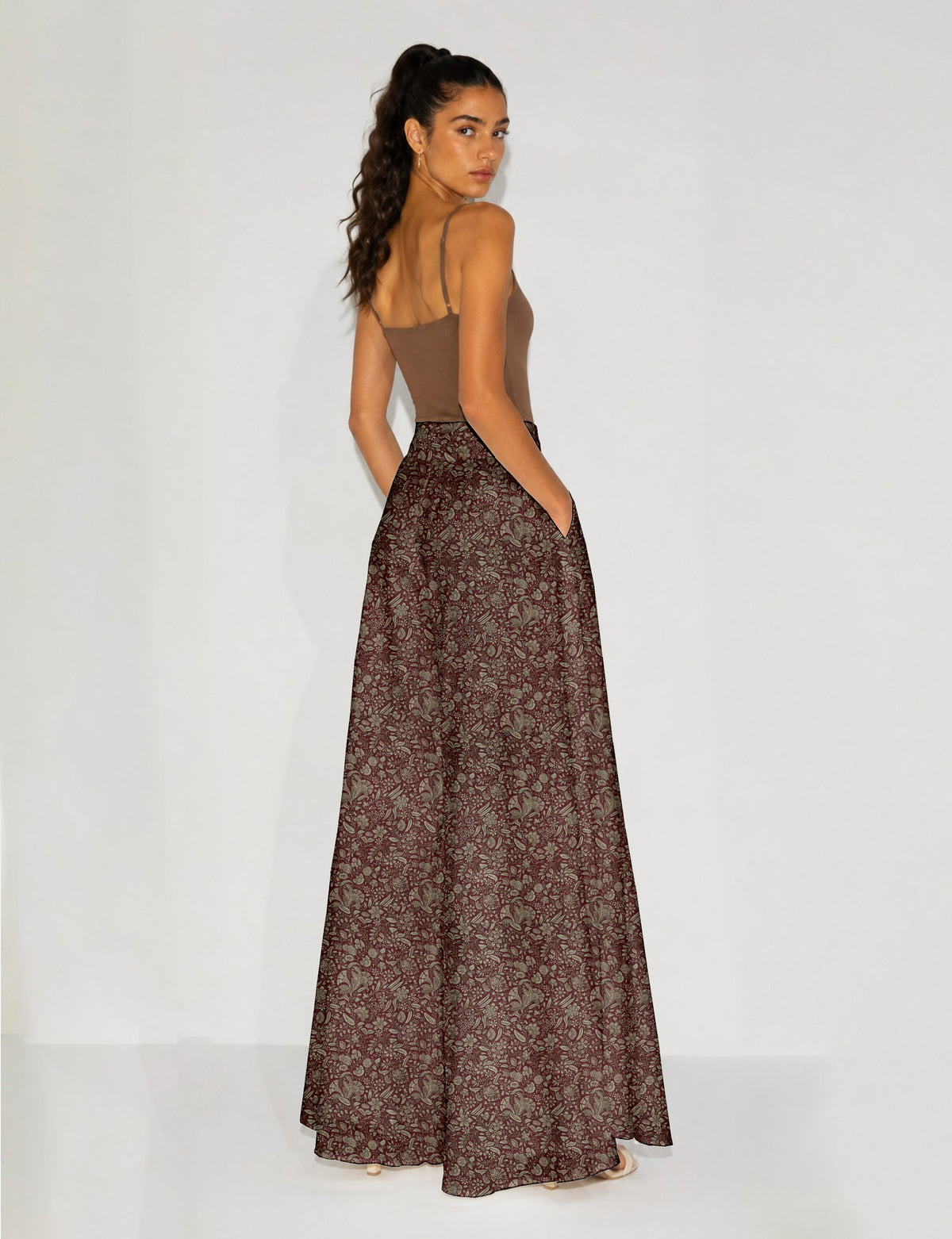Wide Leg Palazzo Trousers - Brown Tropical