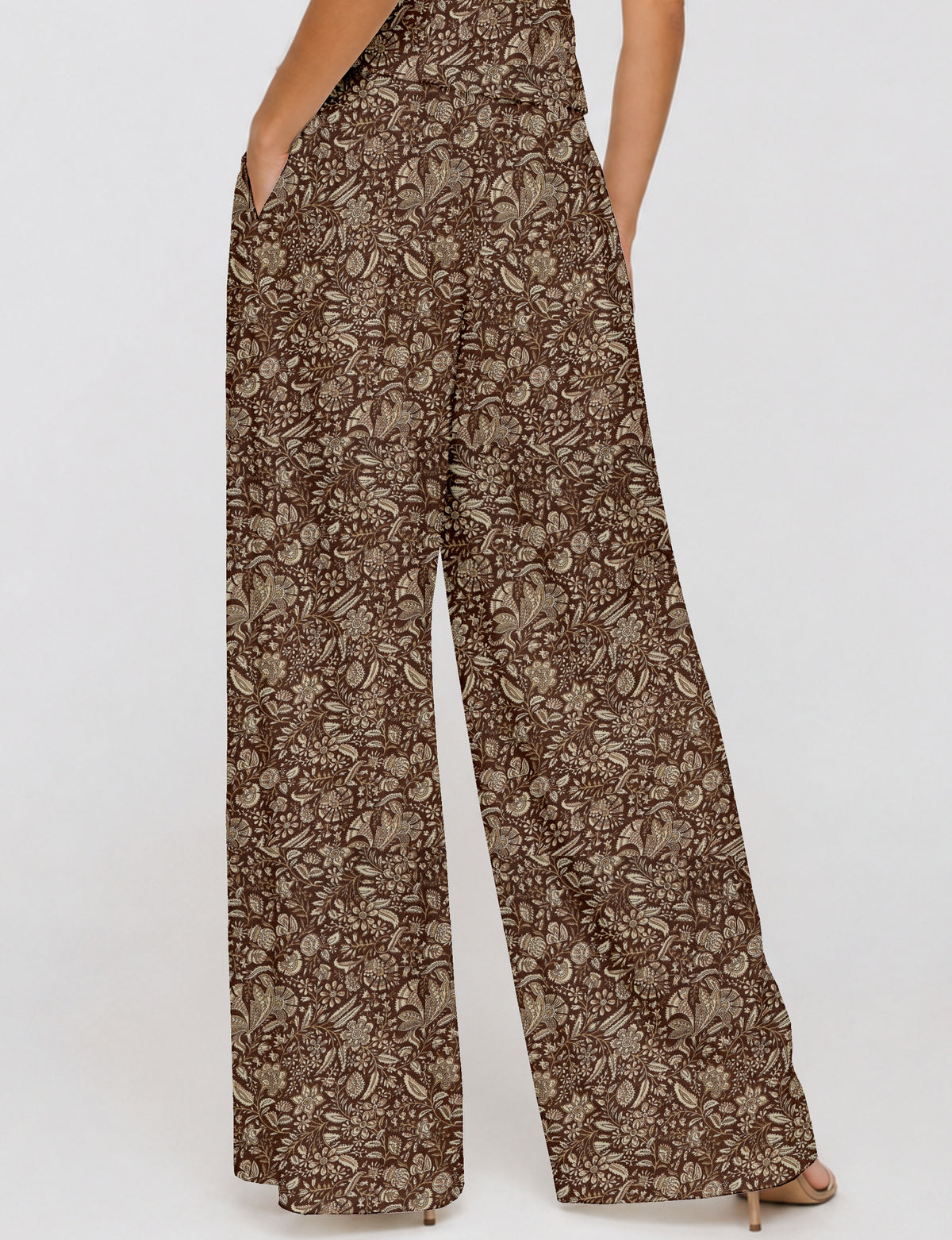 Wide leg pleated trouser - Brown Tropical