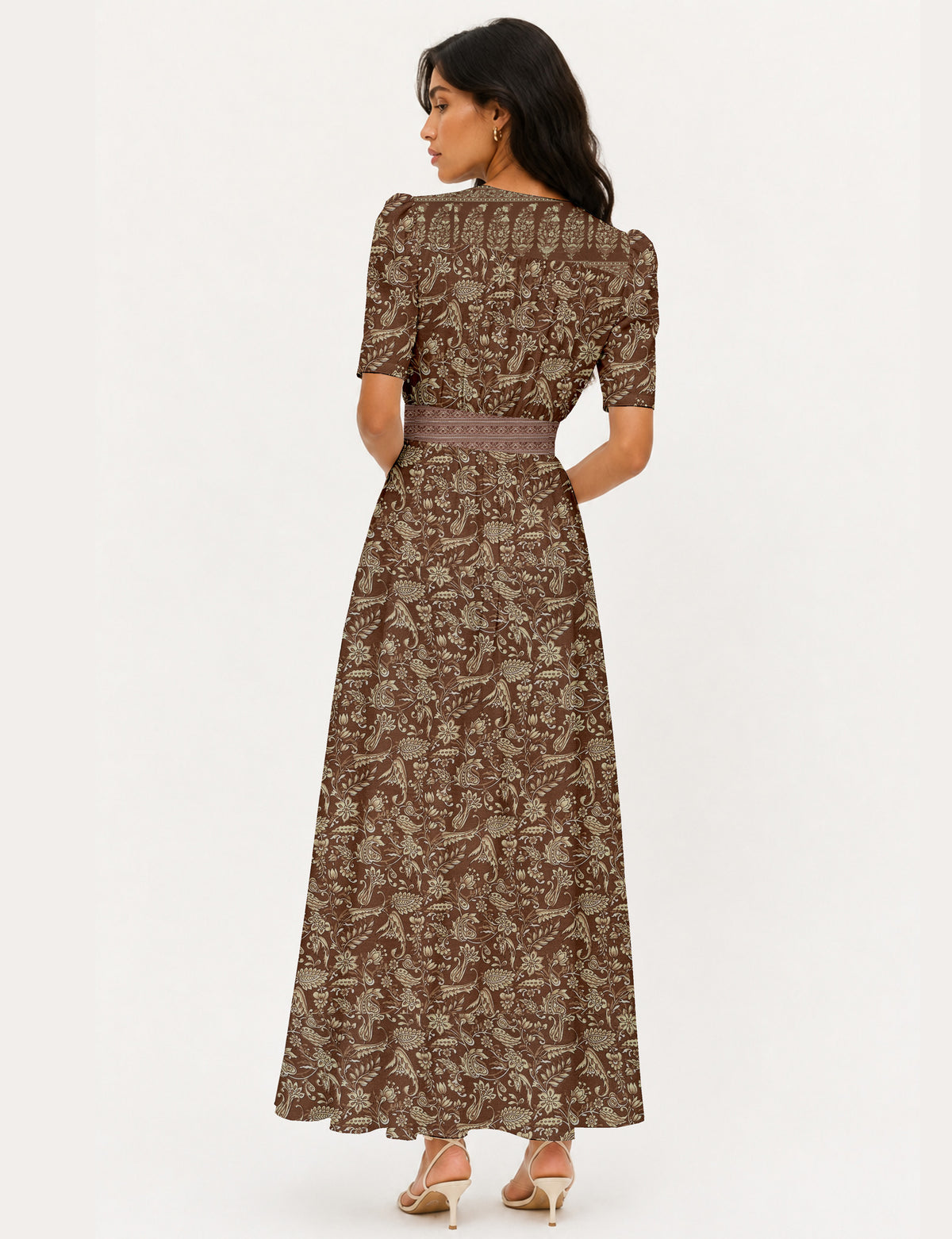 Maxi romantic dress - Brown Tropical
