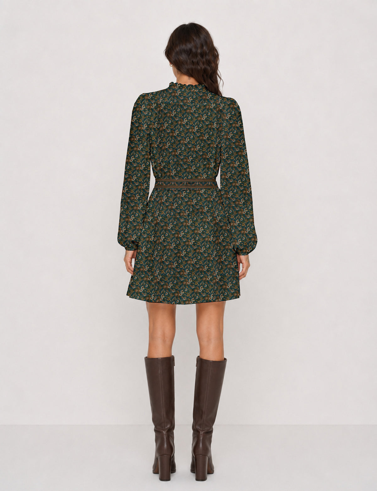 Swing dress with belt - Yellow Floral - Green Floral