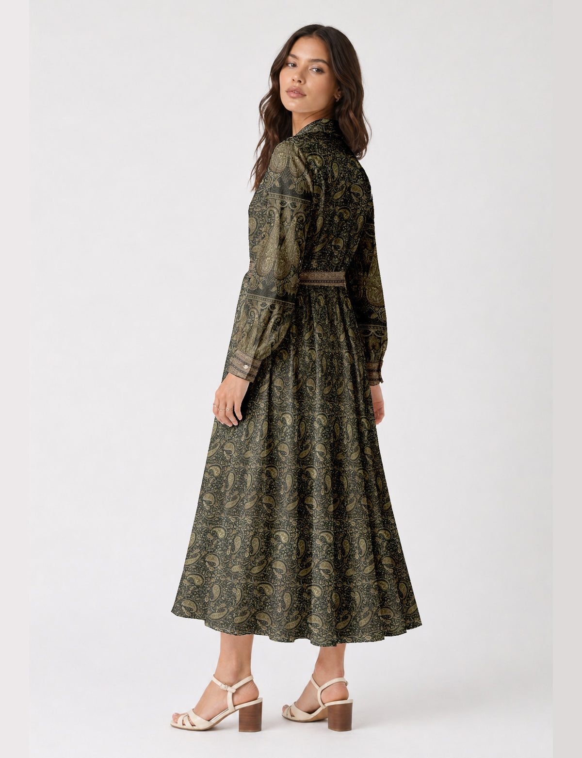 Long shirt dress - Green Paisley