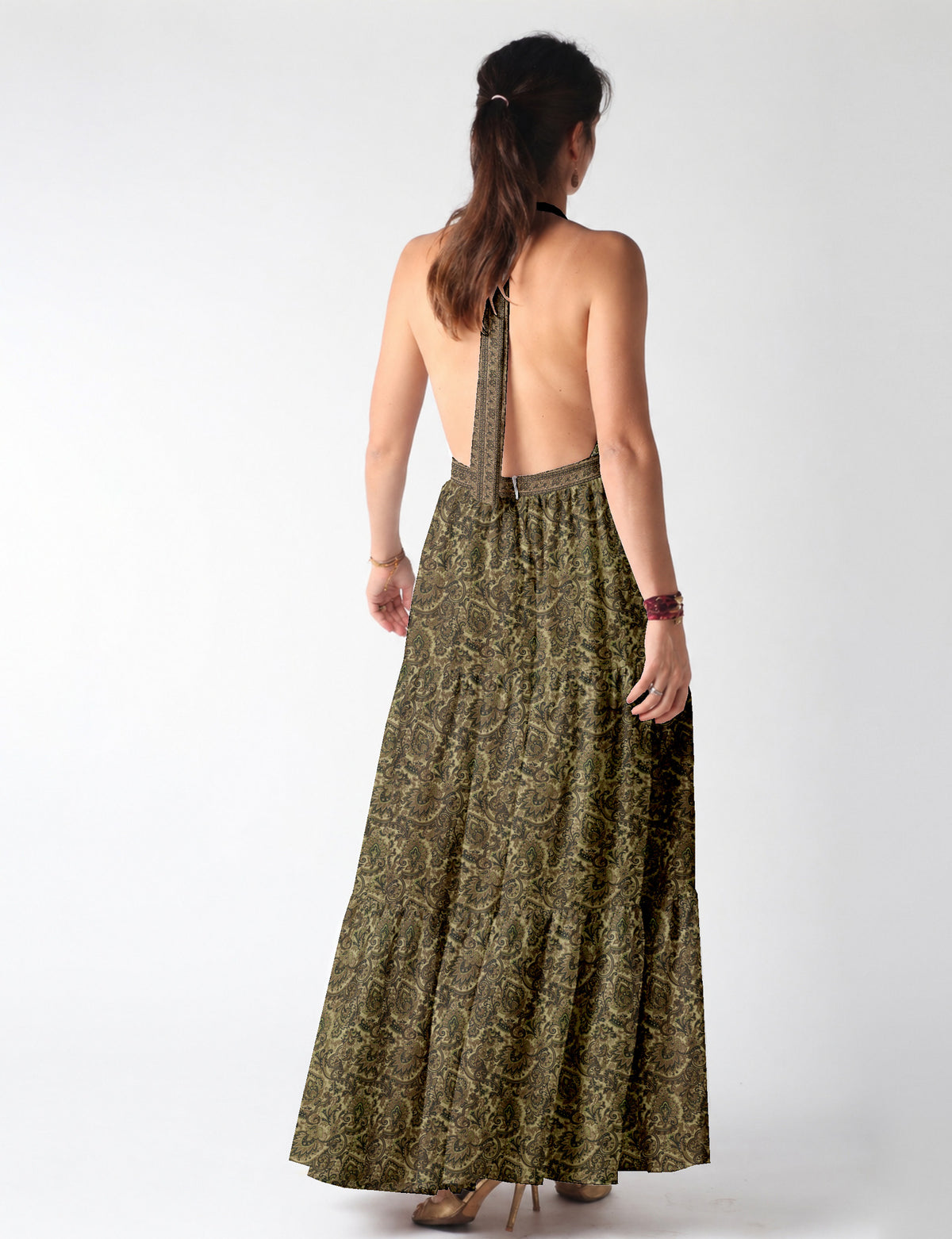 Flowy maxi tiered dress for vacations, brunch, and evening wear