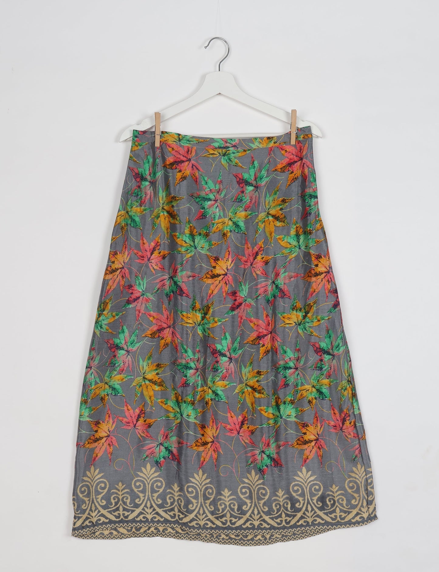 A Line Skirt - Grey Leaves