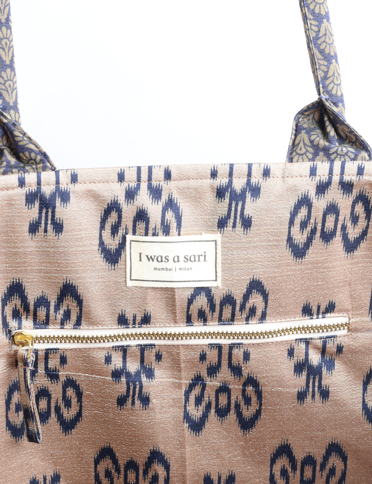 Grey floral patterned work tote bag with padded handles, front view, standing upright on white background