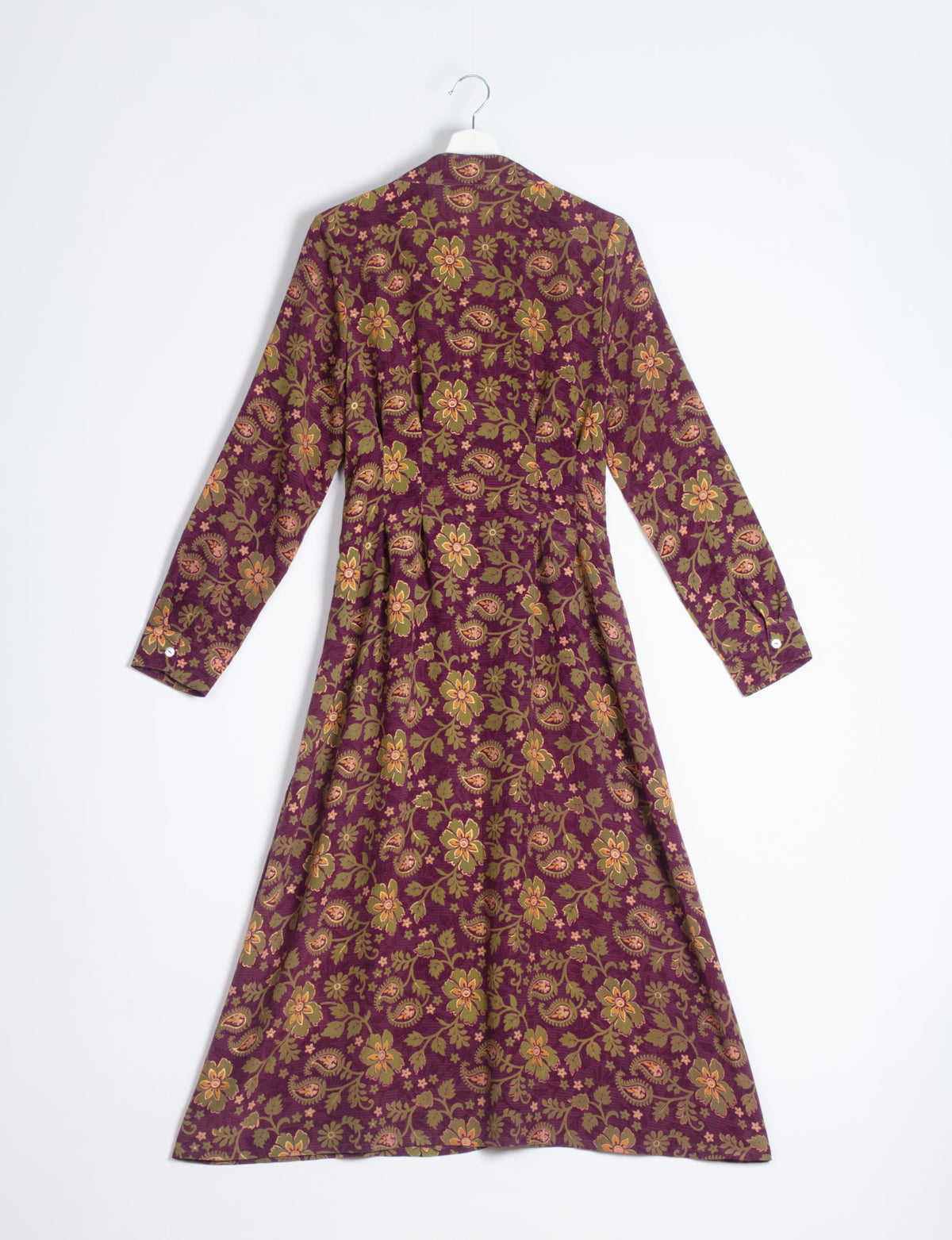 Midi shirt dress with cinched waist, crafted from recycled fabric. A sustainable women's clothing piece representing ethical fashion, eco-friendly products, and upcycled women's clothing.