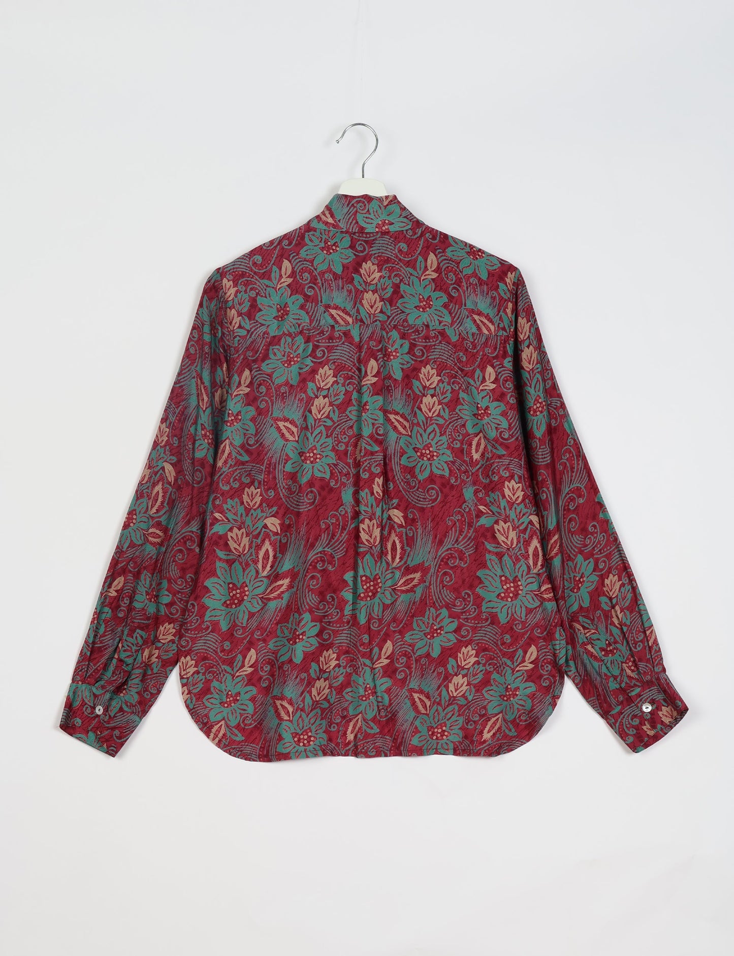 Roll-over collar Bowtie Shirt, eco-friendly and upcycled women's clothing made from recycled materials. Sustainable apparel reflecting green fashion, zero waste clothing, and conscious fashion choices.