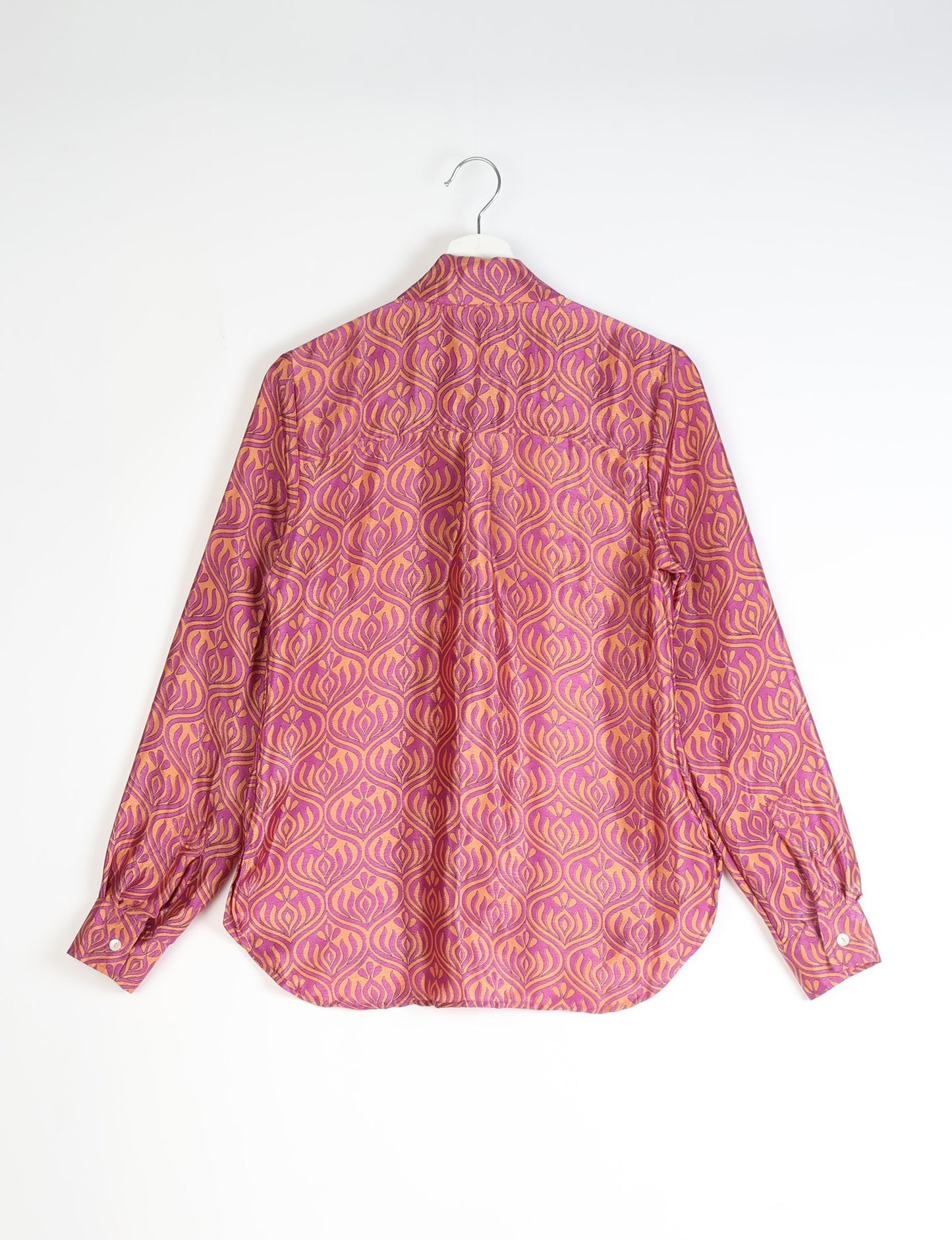 Roll-over collar Bowtie Shirt, eco-friendly and upcycled women's clothing made from recycled materials. Sustainable apparel reflecting green fashion, zero waste clothing, and conscious fashion choices.