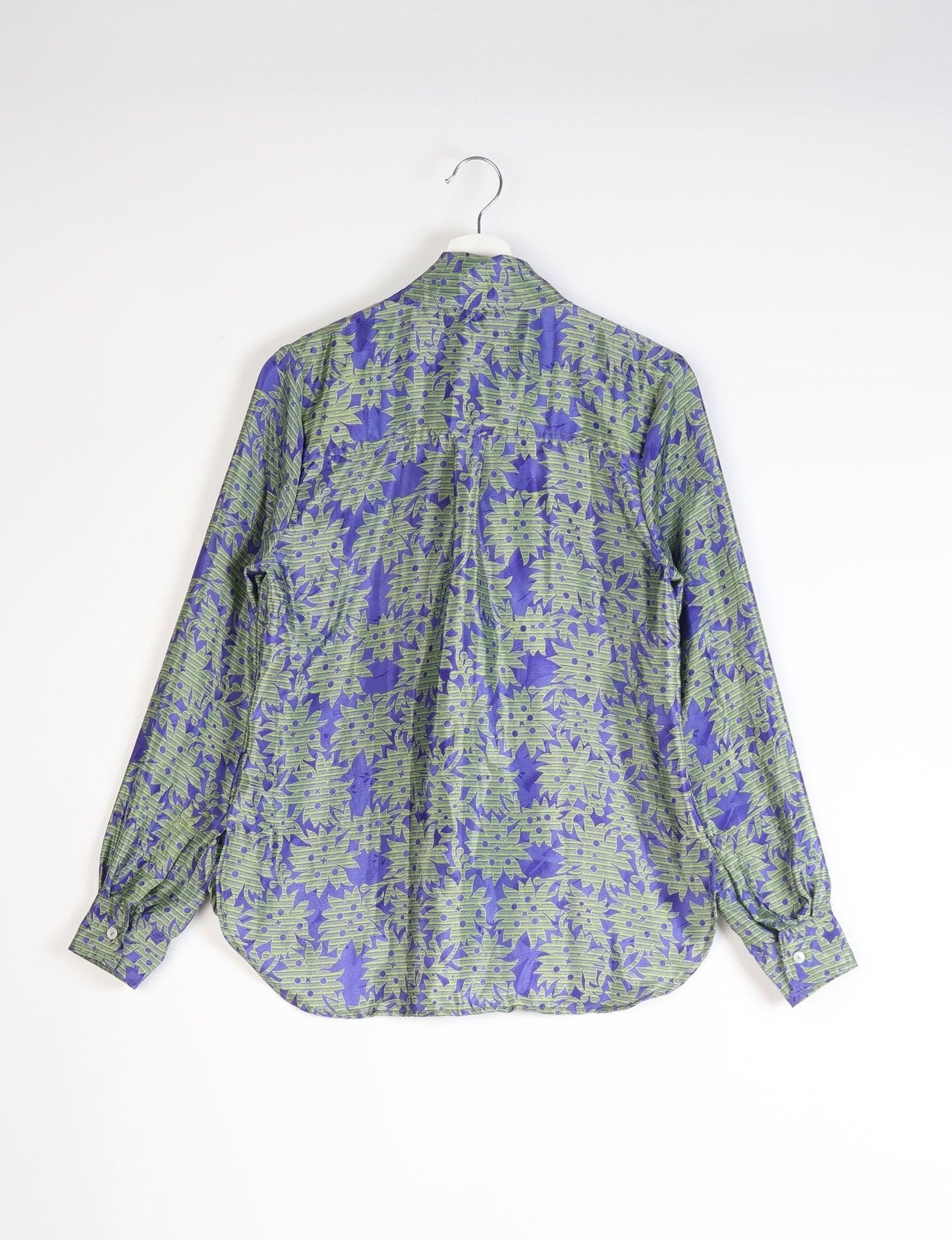 Roll-over collar Bowtie Shirt, eco-friendly and upcycled women's clothing made from recycled materials. Sustainable apparel reflecting green fashion, zero waste clothing, and conscious fashion choices.