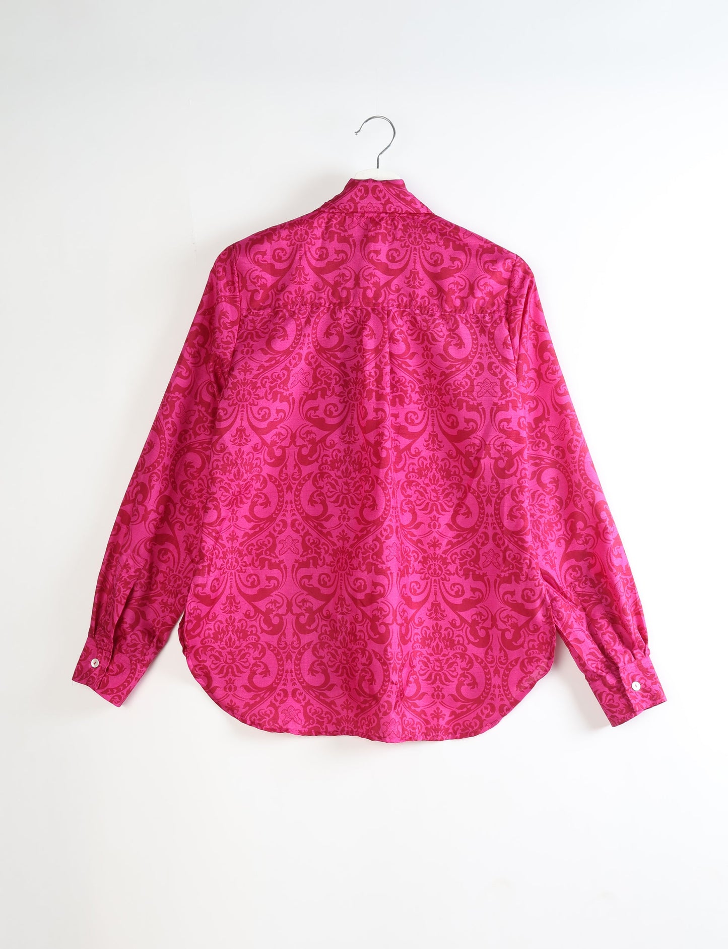 Roll-over collar Bowtie Shirt, eco-friendly and upcycled women's clothing made from recycled materials. Sustainable apparel reflecting green fashion, zero waste clothing, and conscious fashion choices.