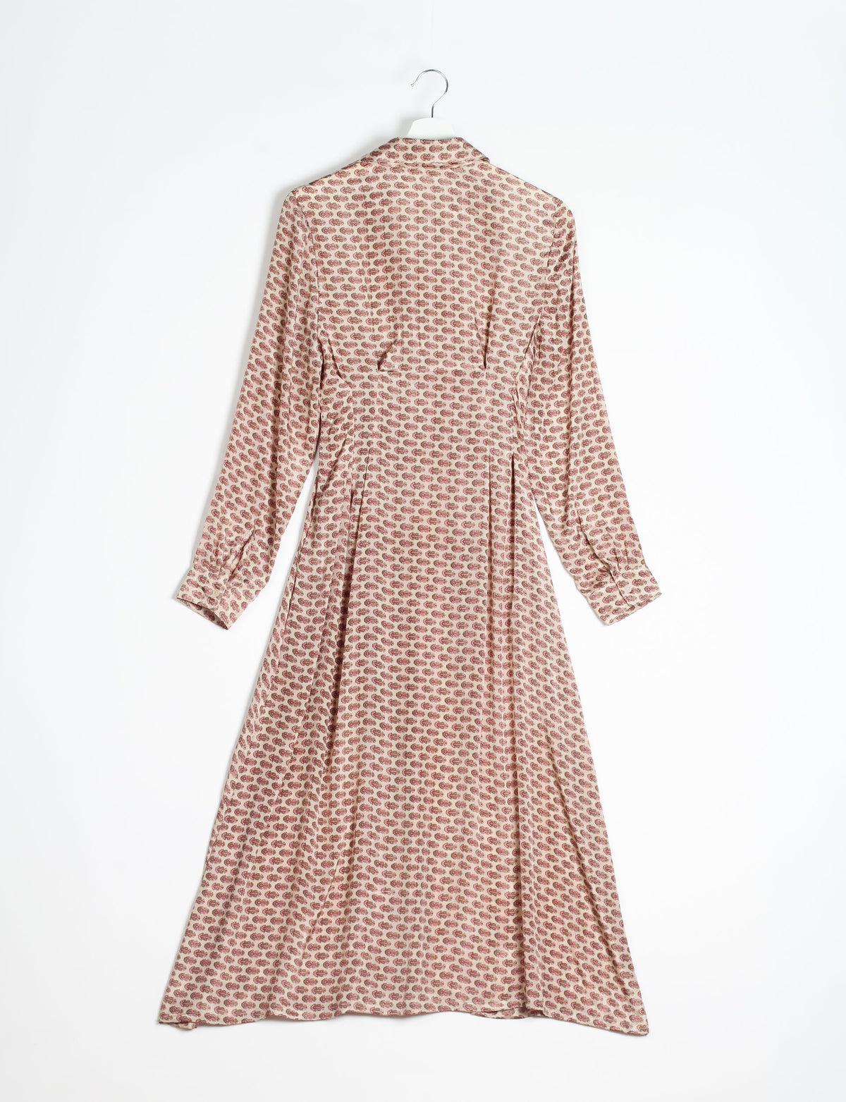 Midi shirt dress with cinched waist, crafted from recycled fabric. A sustainable women's clothing piece representing ethical fashion, eco-friendly products, and upcycled women's clothing.