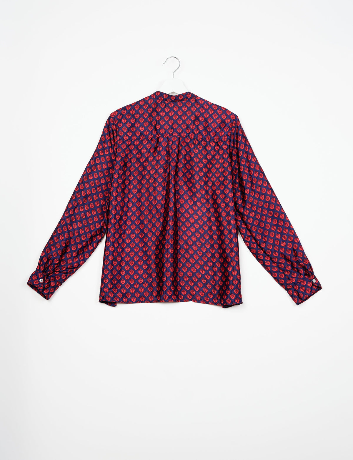 Versatile DAY BLOUSE, a sustainable wardrobe essential with a classic Johnny collar and full sleeves. Lightweight fabric for a comfortable fit, perfect for dressing up or down. Explore ethical clothing and green fashion with this eco-friendly and timeless piece, perfect for any occasion.