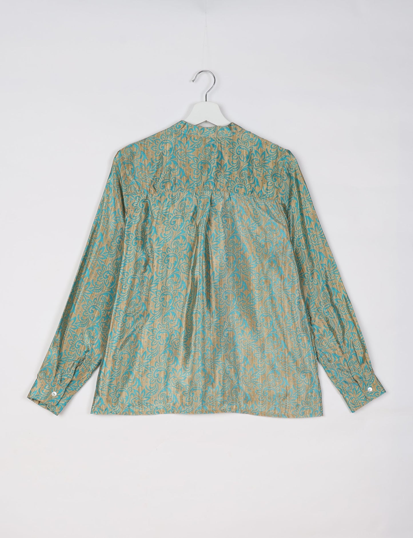 Versatile DAY BLOUSE, a sustainable wardrobe essential with a classic Johnny collar and full sleeves. Lightweight fabric for a comfortable fit, perfect for dressing up or down. Explore ethical clothing and green fashion with this eco-friendly and timeless piece, perfect for any occasion.