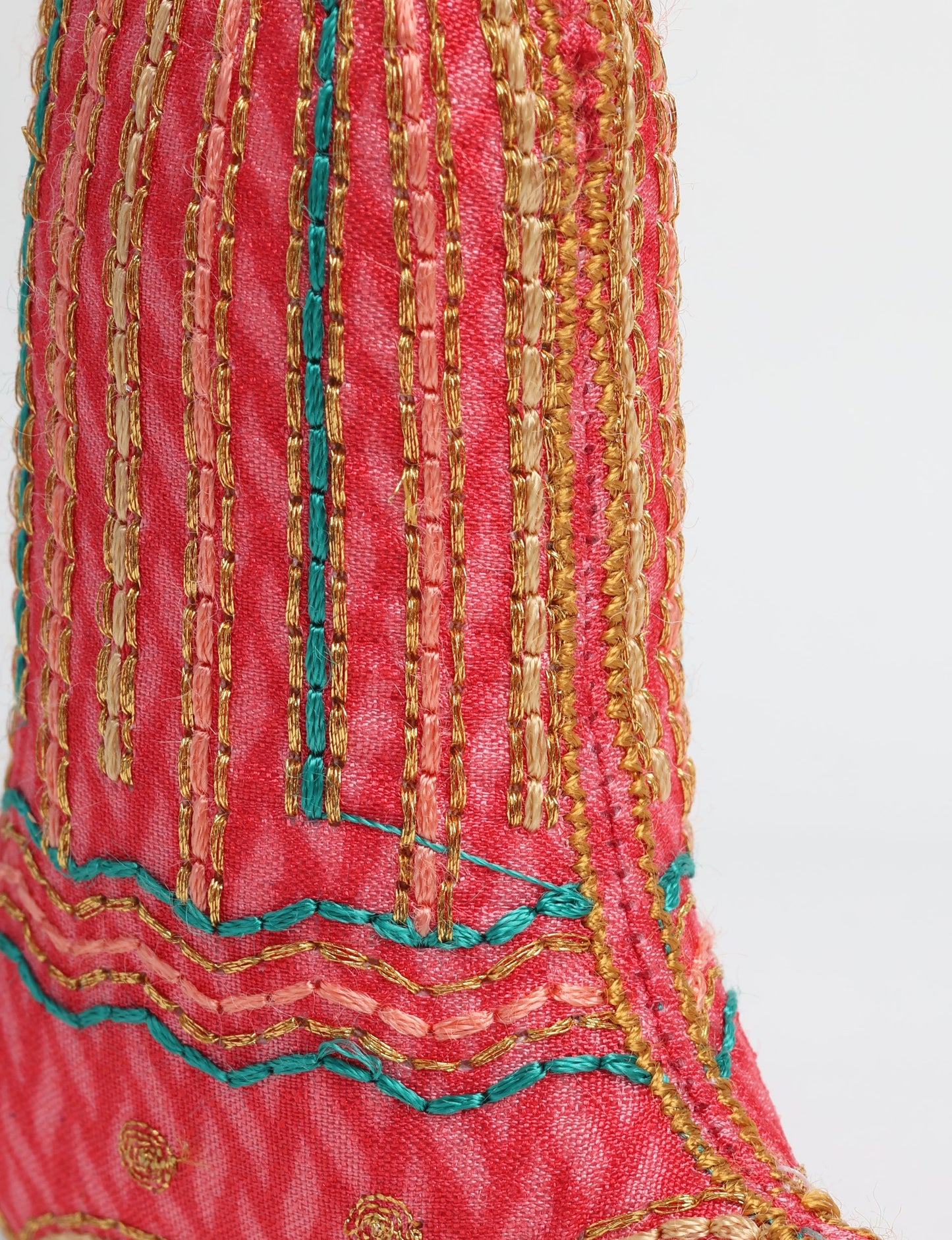 Upcycled sari bell ornament with hand embroidery and organic cotton filling — upcycled clothing, recycled sari products, eco clothing, recycled sustainable fashion, green fashion, repurposed clothing, earth friendly clothing, and conscious clothing accessory for sustainable women's clothing collections.