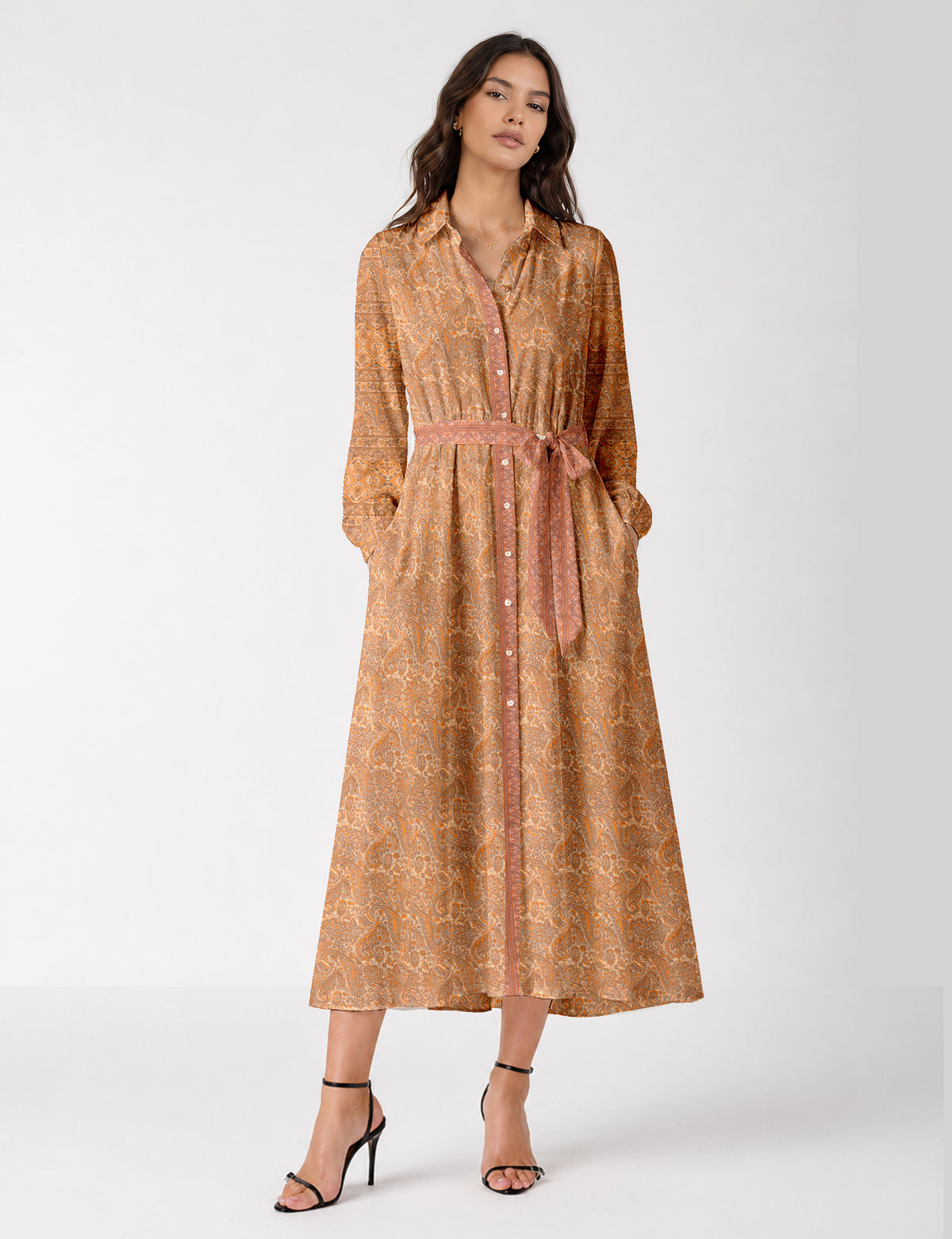 Long shirt dress - Orange Paisley