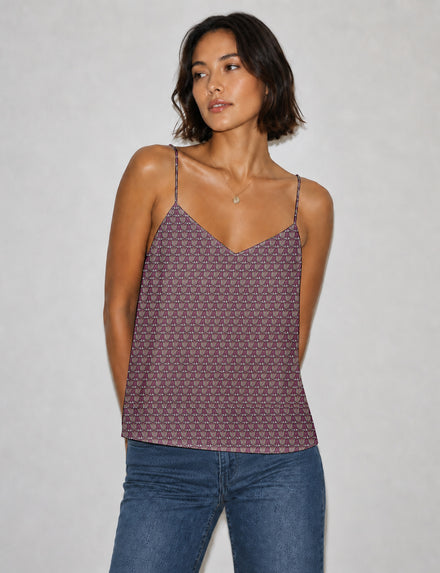 Top lingerie - Motif feuilles Rose