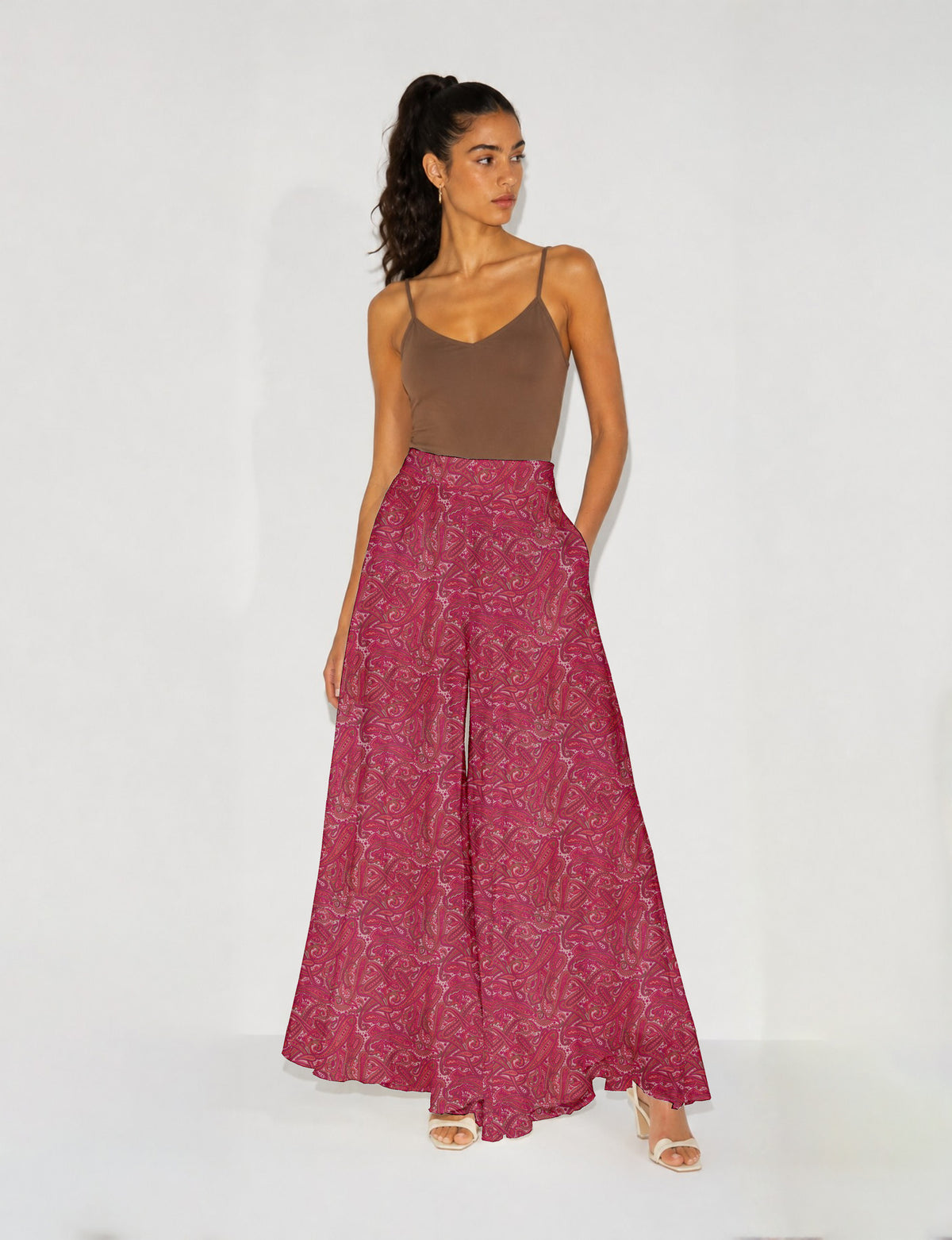Wide Leg Palazzo Trousers - Pink Paisley