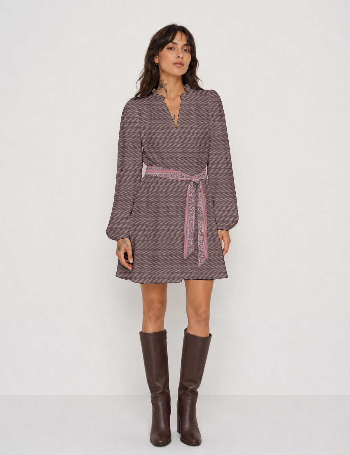 Swing dress with belt - Pink Tropical