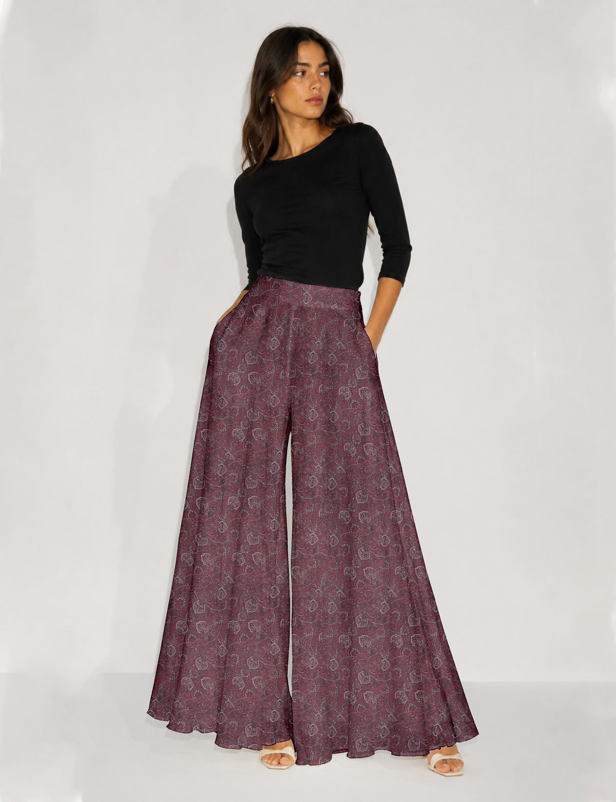 Wide Leg Palazzo Trousers - Pink Tropical