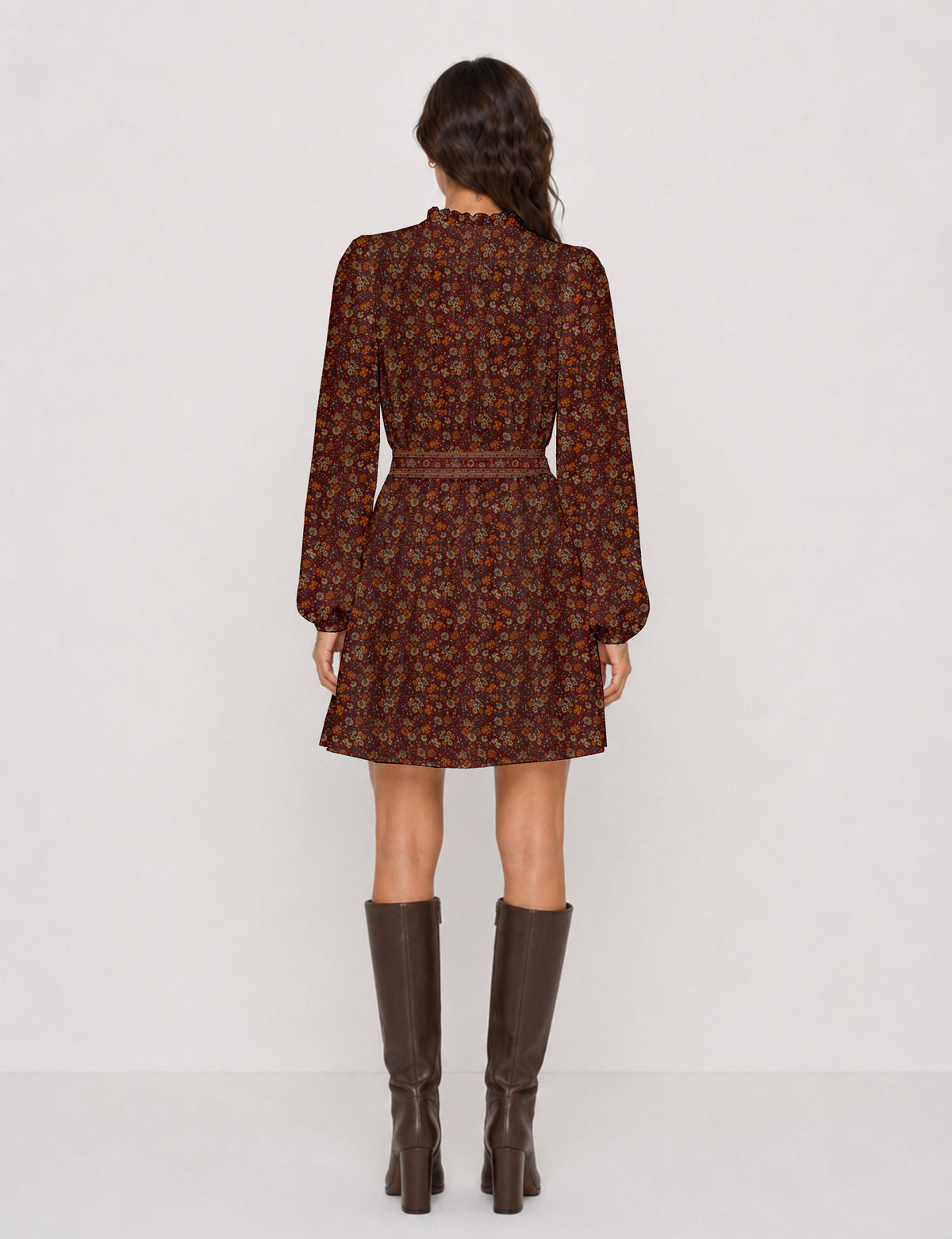 Swing dress with belt - Red Floral