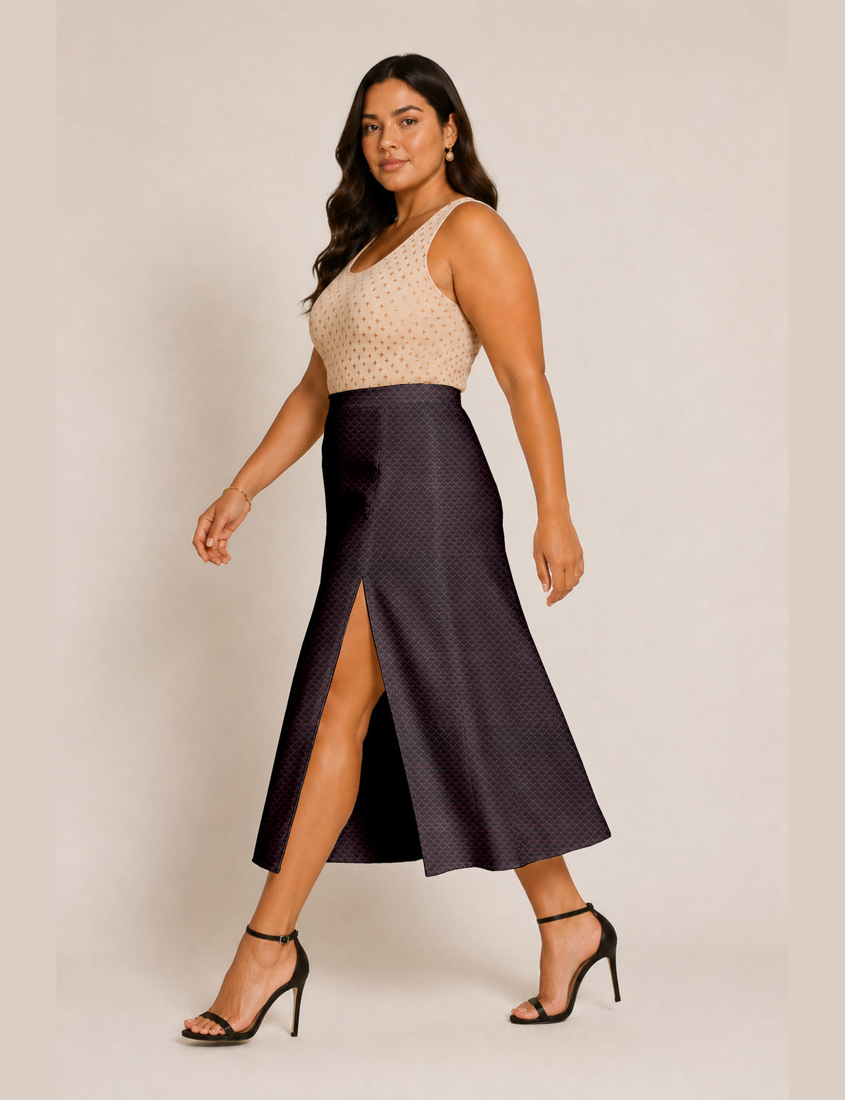 A line skirt with slit - Red Floral