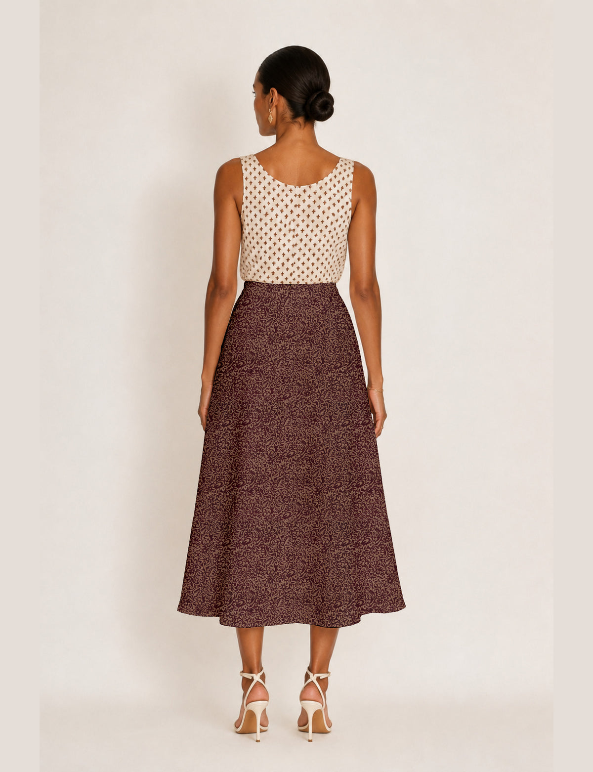 A line skirt with slit - Red Floral