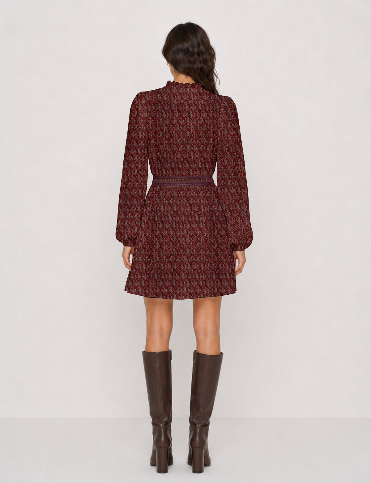 Swing dress with belt - Red Paisley