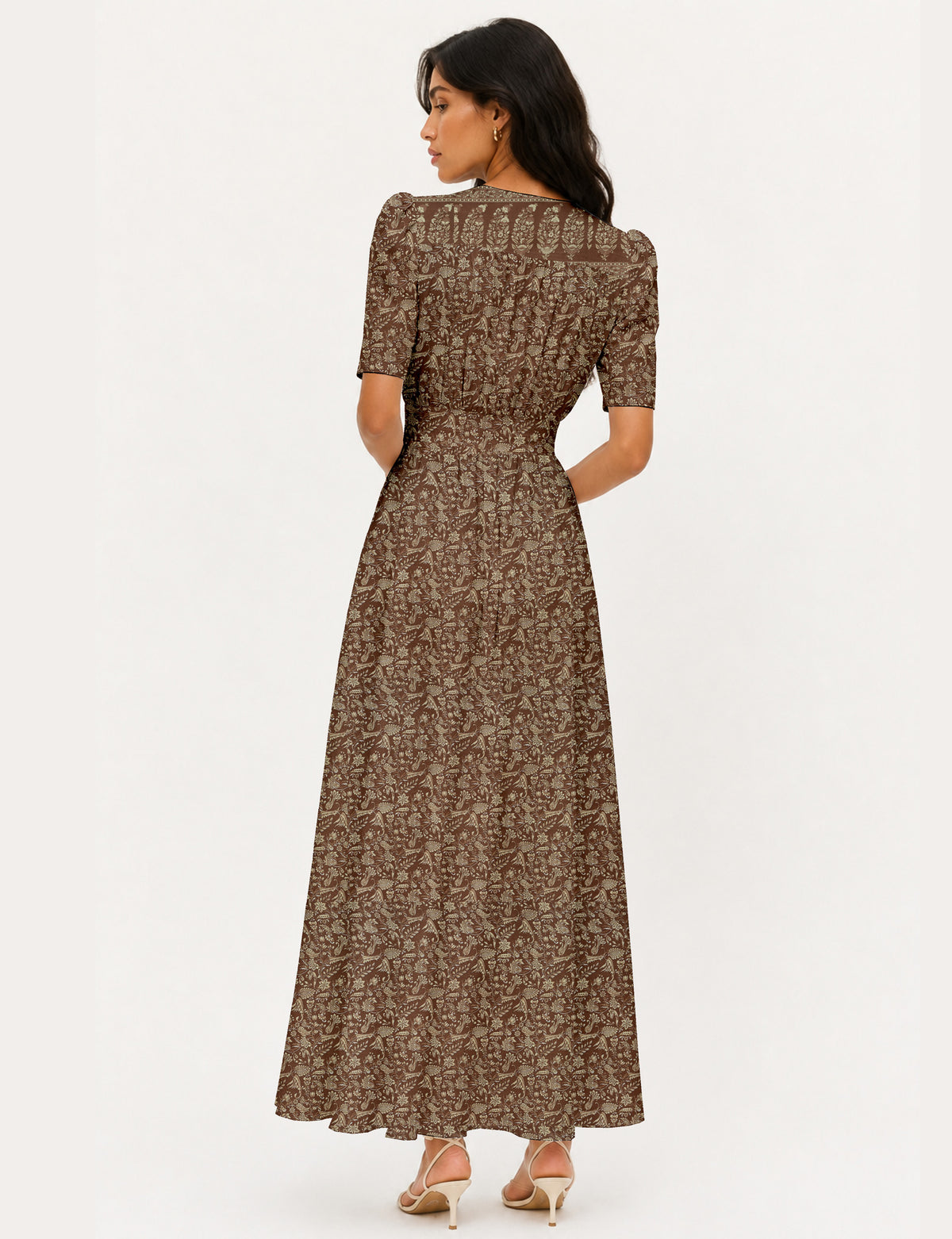 Robe longue romantique - Brun tropical