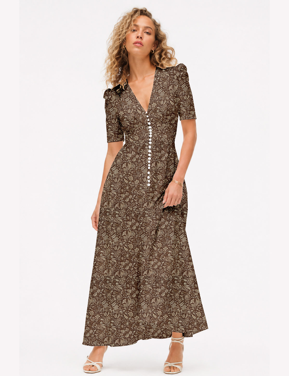 Vestido largo romántico - Marrón Tropical