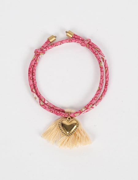 Heart charm rope bracelet with tassels