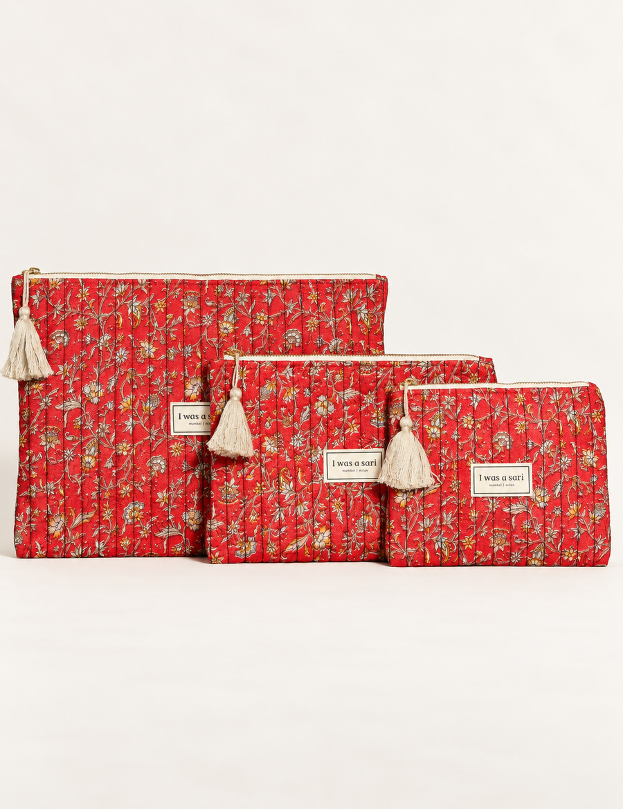 Set di 3 pochette trapuntate con zip