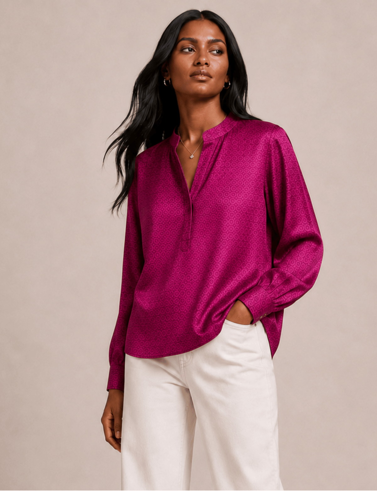 Camicetta da giorno – Micro design rosa, top tunica a maniche lunghe