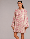 Swing-Kleid – Gelb Abstrakt, upcycelter Sari, Mini-A-Linie, ausgestellte Ärmel
