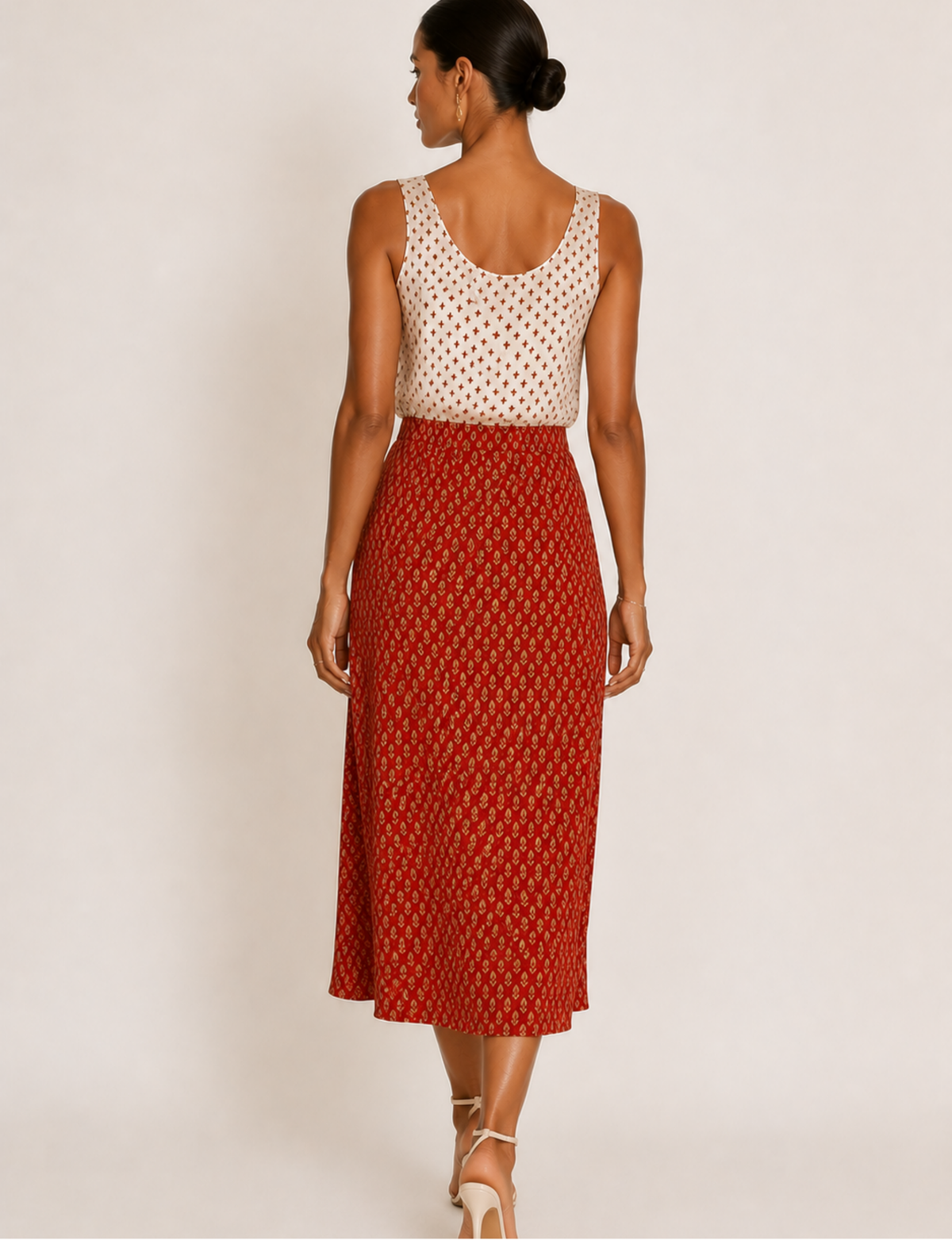 Jupe trapèze fendue - Micro-motif orange