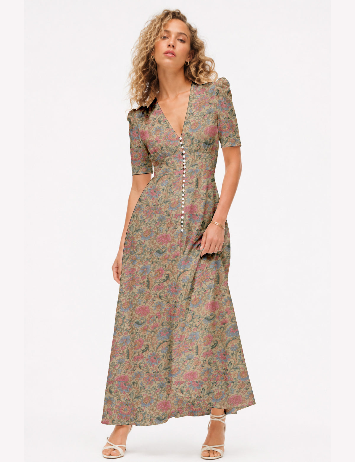 Maxi romantic dress - Beige Floral