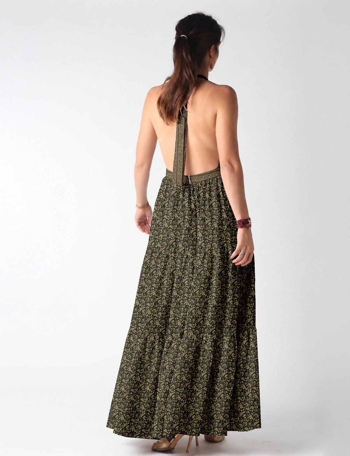 Flowy maxi tiered dress for vacations, brunch, and evening wear