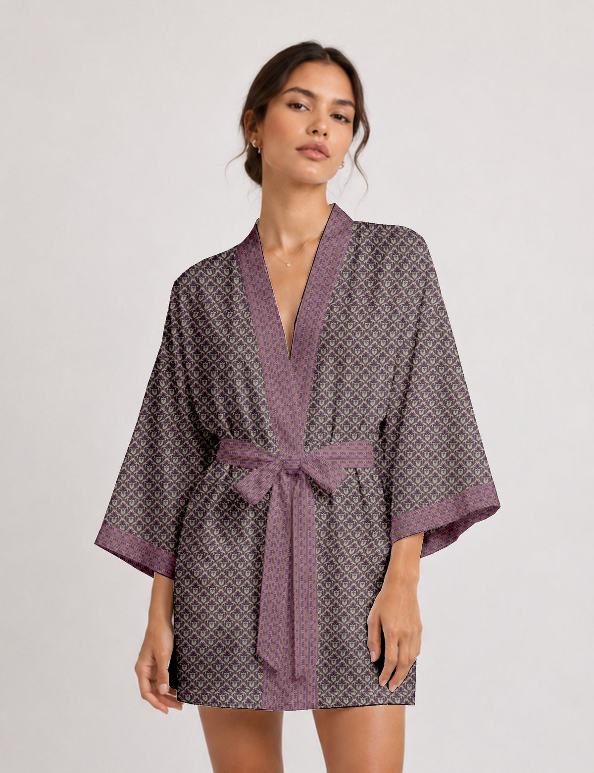Short kimono robe - Beige Floral
