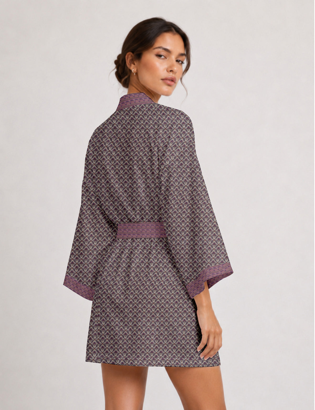 Short kimono robe - Beige Floral