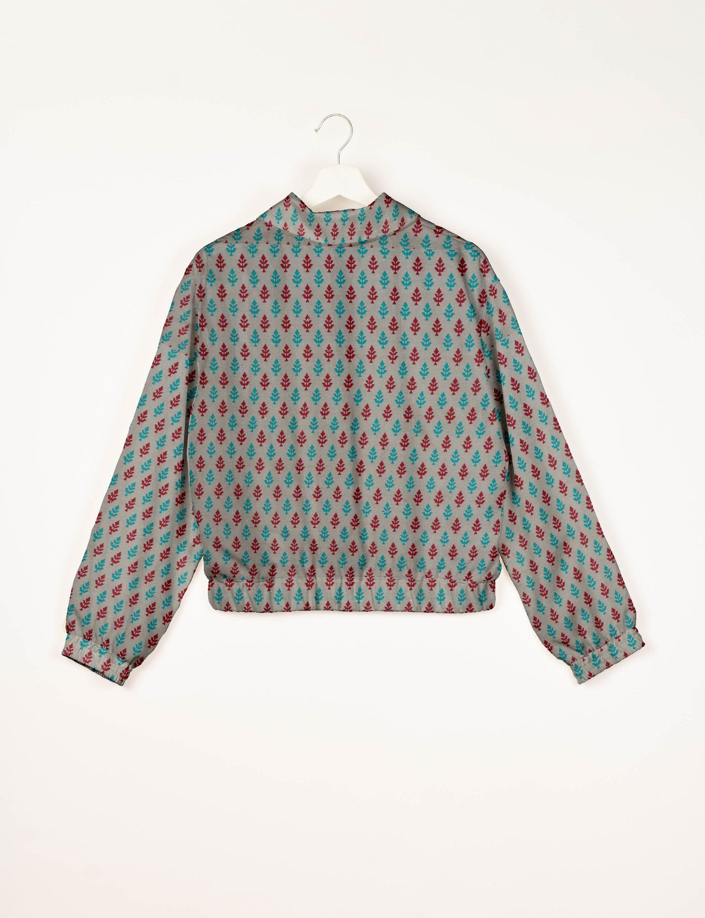 Love Bomber Jacket made from recycled fabric, featuring hand-stitched Aari embroidery. A unique piece of zero-waste clothing, part of the circular fashion movement. Designed with upcycled materials for a stylish yet environmentally friendly clothing choice.