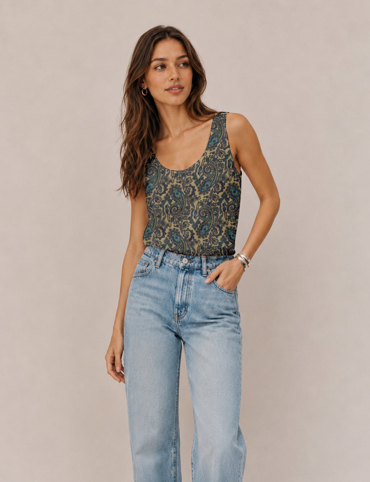 Sleeveless blouse - Beige Paisley