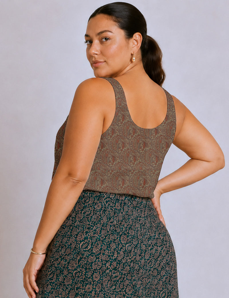 Sleeveless blouse - Beige Paisley